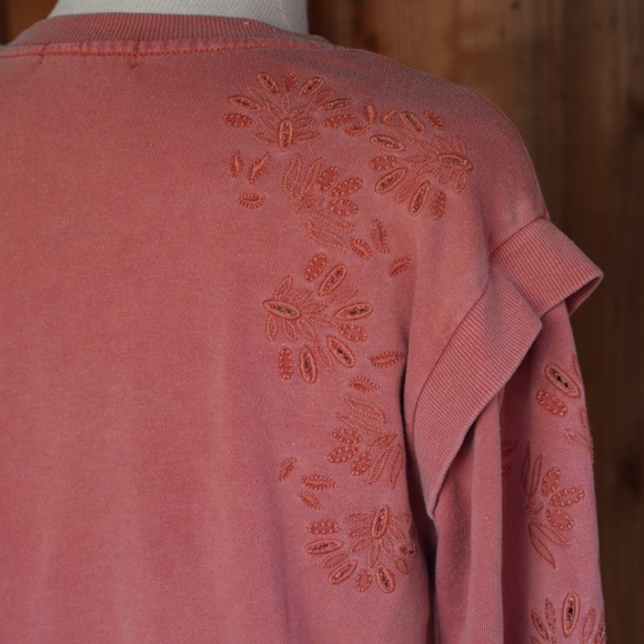 Democracy Long Sleeve Flange Shoulder Mineral Wash Sweatshirt In Toasted Pumpkin - Picture 13 of 17